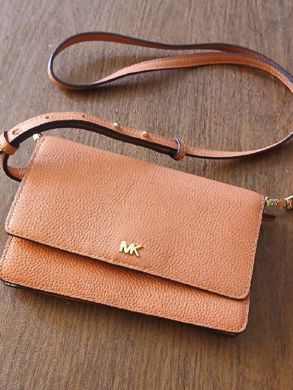Michael Kors Orange Pebbled Leather Crossbody Wallet